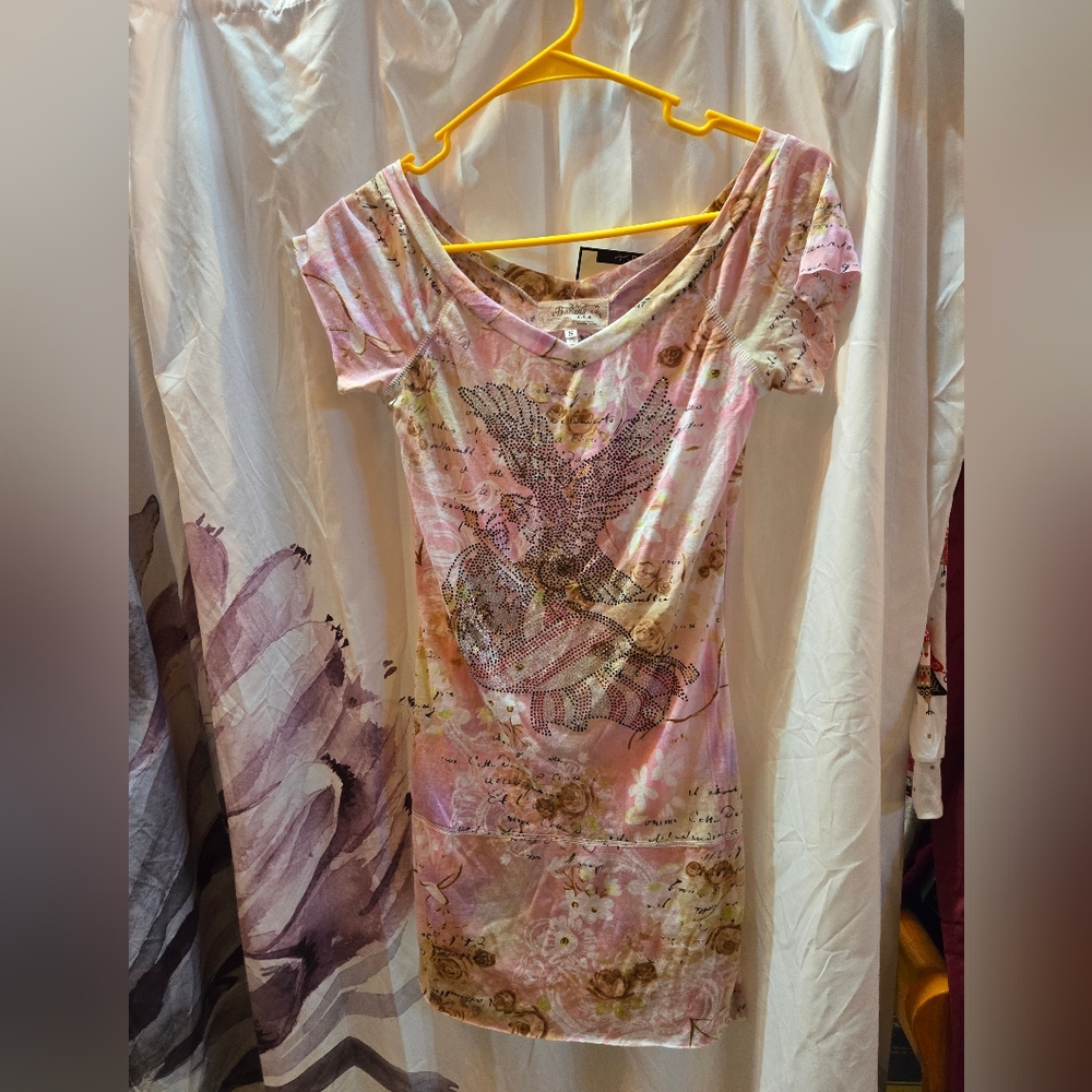 Banana  Pink and Brown Graphic Mini Dress